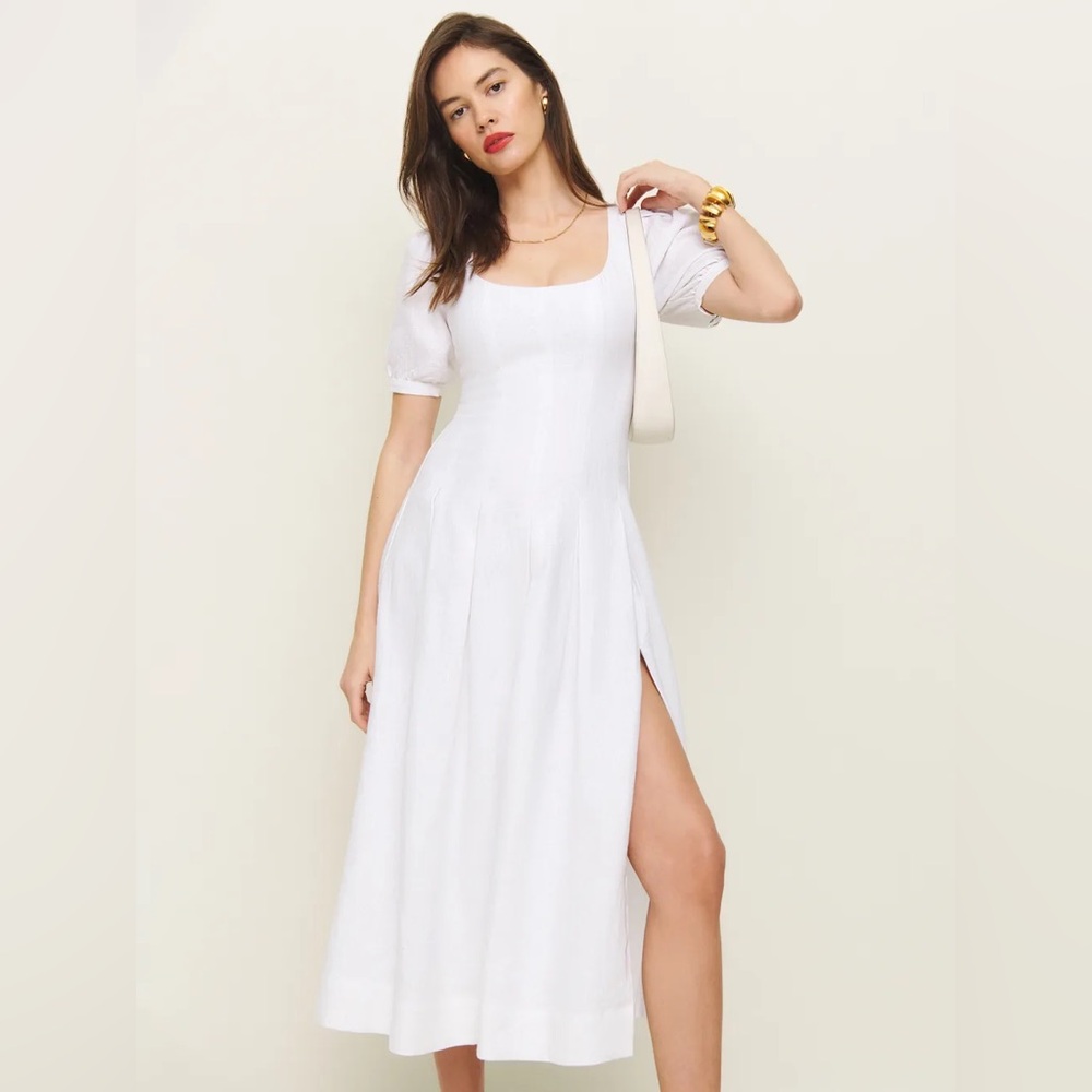 Reformation Coucou Linen Dress in White. Brand new without tags,  never worn.